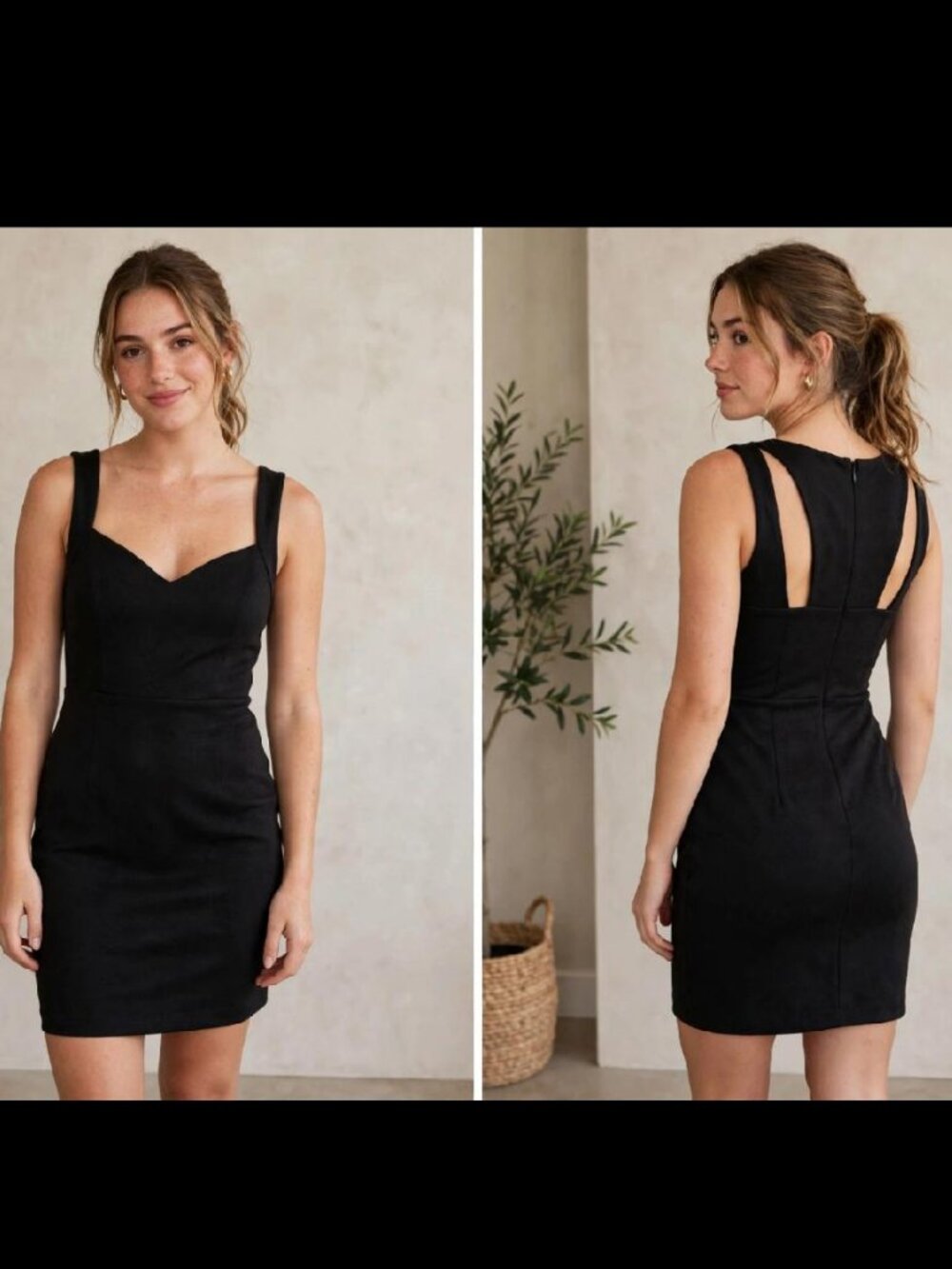 GUESS Los Angeles Black Textured Sleeveless V-neck Bodycon Cut-Out Dress L
